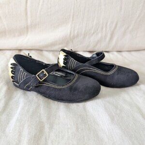 Cat & Jack Girls Black Gold Winged Mary Jane Flats Faux Suede size 9